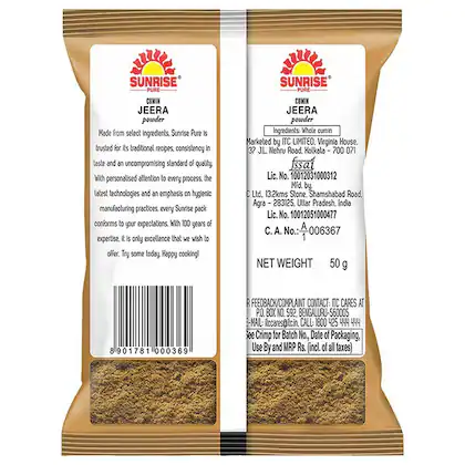 Sunrise Jeera Guro / Cumin Powder 50g Pouch