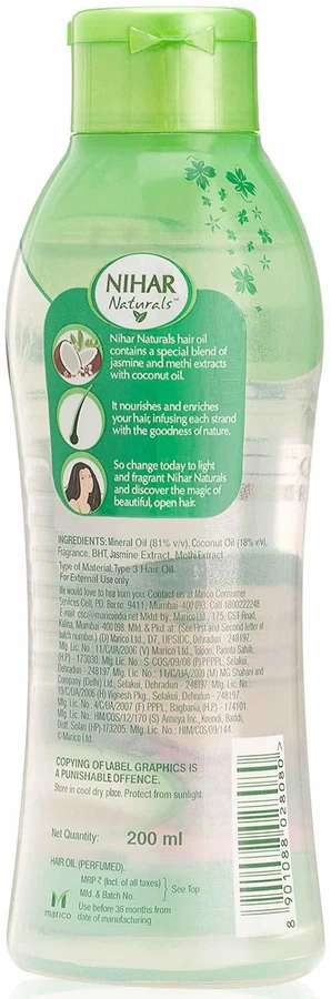 Nihar Coconut Hair Oil with Jasmine and Meti - 200ml